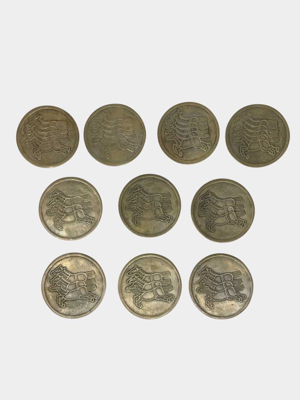 Korean Vintage Joseon Dynasty Postal Horse Warrant Badges Bronze Medallions Set